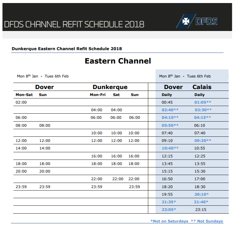 dfds refit schedule dunkerque dover january 2018