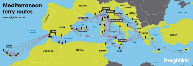 Mediterranean ferry route map