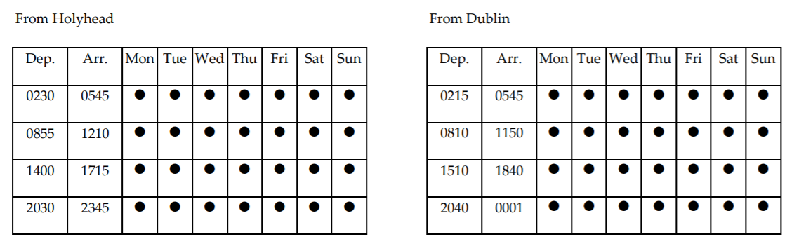 stena line holyhead dublin schedule change