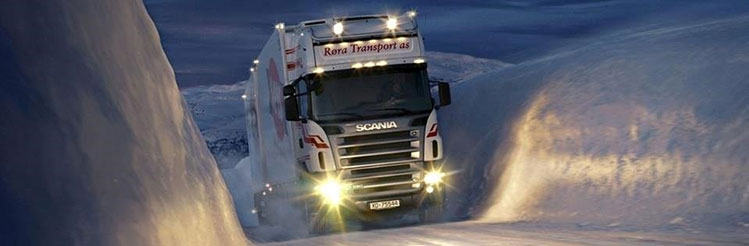 truck driving in snow